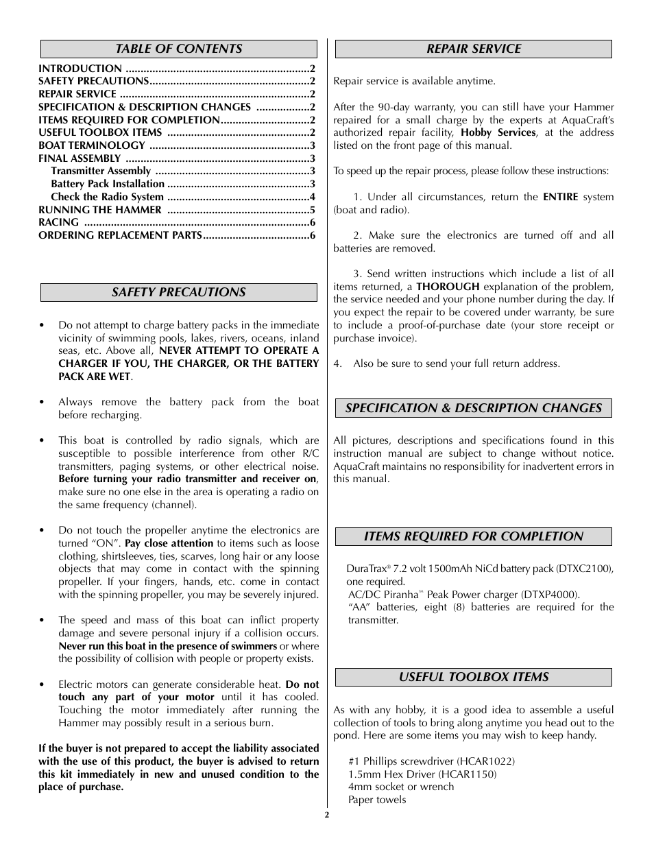 AquaCraft Hammer User Manual | Page 2 / 8