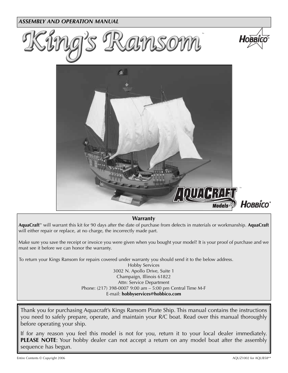 AquaCraft King's Ransom User Manual | 12 pages