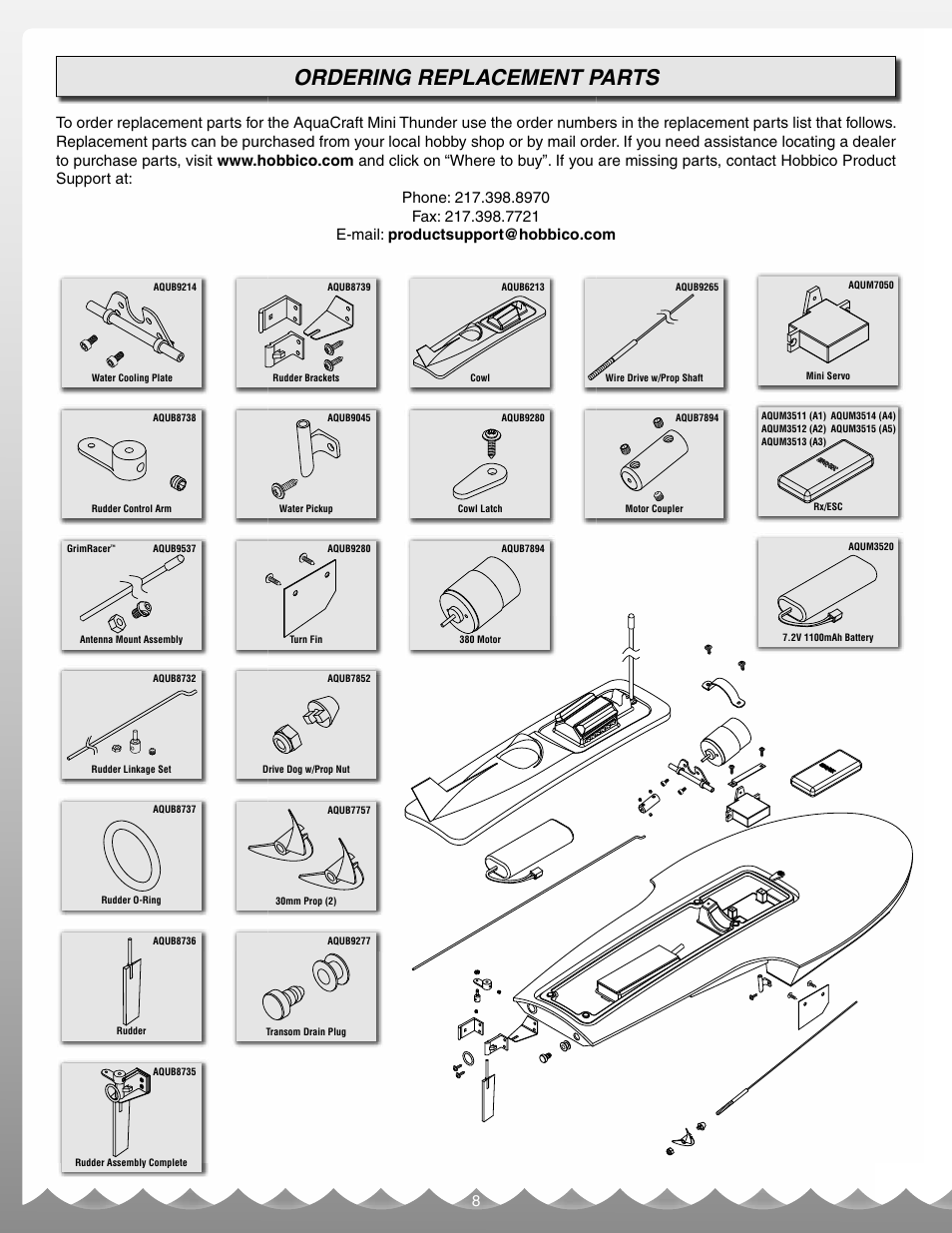 Ordering replacement parts | AquaCraft Mini Thunder User Manual | Page 8 / 12