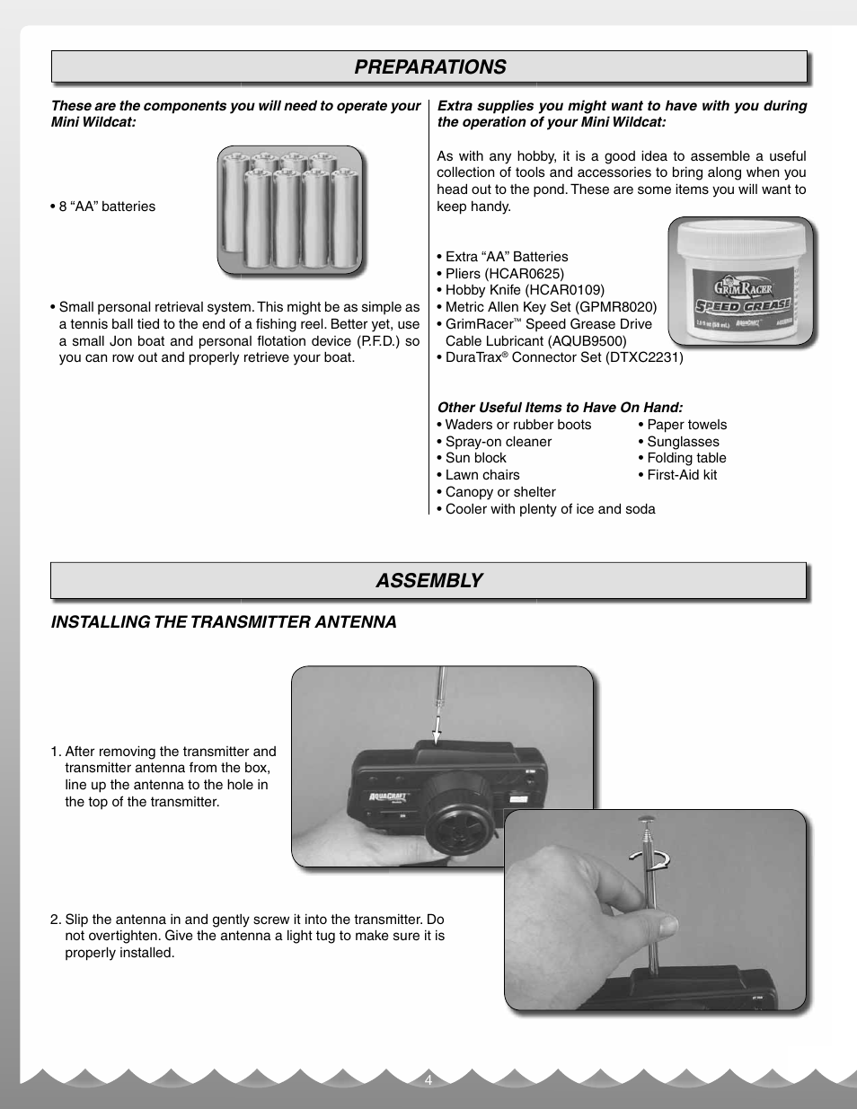 Assembly, Preparations | AquaCraft Mini Wildcat User Manual | Page 4 / 12