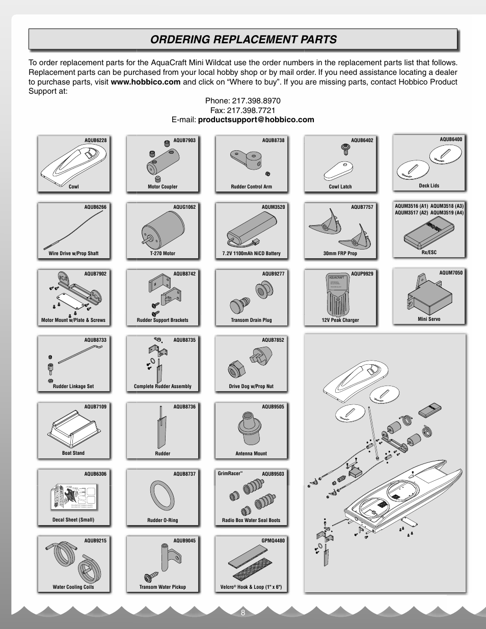 Ordering replacement parts | AquaCraft Mini Wildcat User Manual | Page 8 / 12