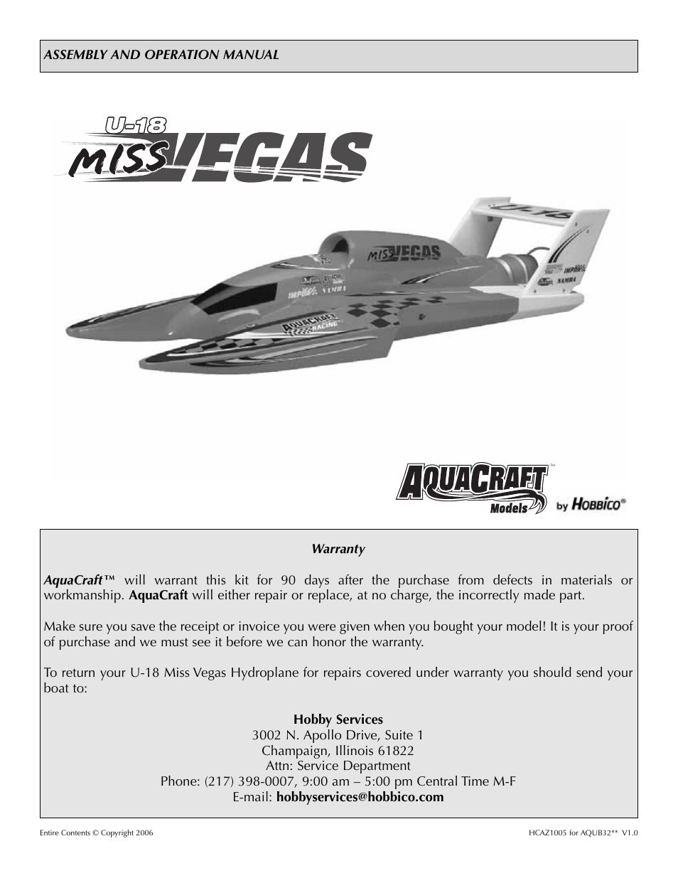 AquaCraft Miss Vegas User Manual | 12 pages