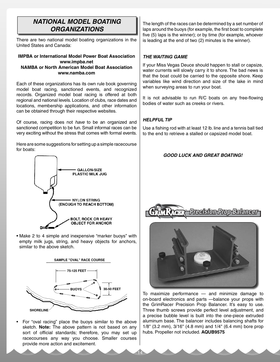 Precision prop balancer, National model boating organizations | AquaCraft Miss Vegas Deuce User Manual | Page 14 / 16