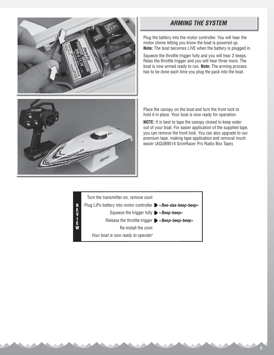 Arming the system | AquaCraft Minimono User Manual | Page 5 / 12