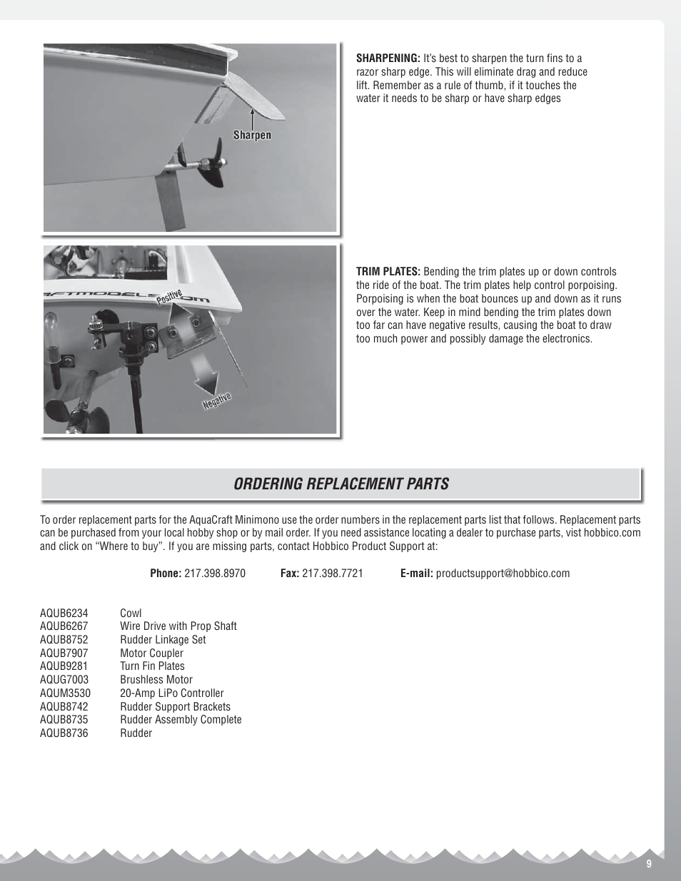 Ordering replacement parts | AquaCraft Minimono User Manual | Page 9 / 12