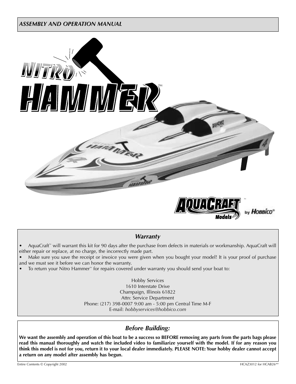 AquaCraft Nitro Hammer User Manual | 8 pages