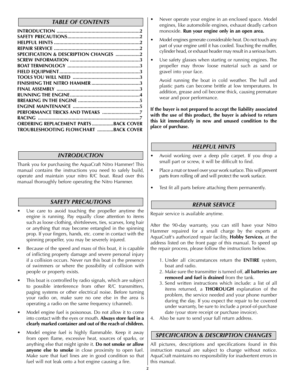 AquaCraft Nitro Hammer User Manual | Page 2 / 8