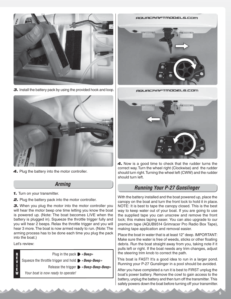 Arming, Running your p-27 gunslinger | AquaCraft P-27 Gunslinger User Manual | Page 5 / 8