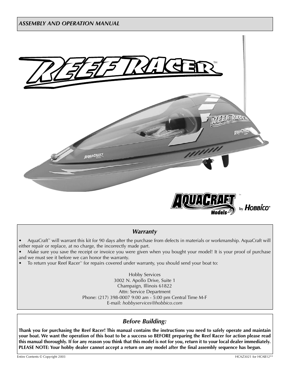 AquaCraft Reef Racer User Manual | 8 pages