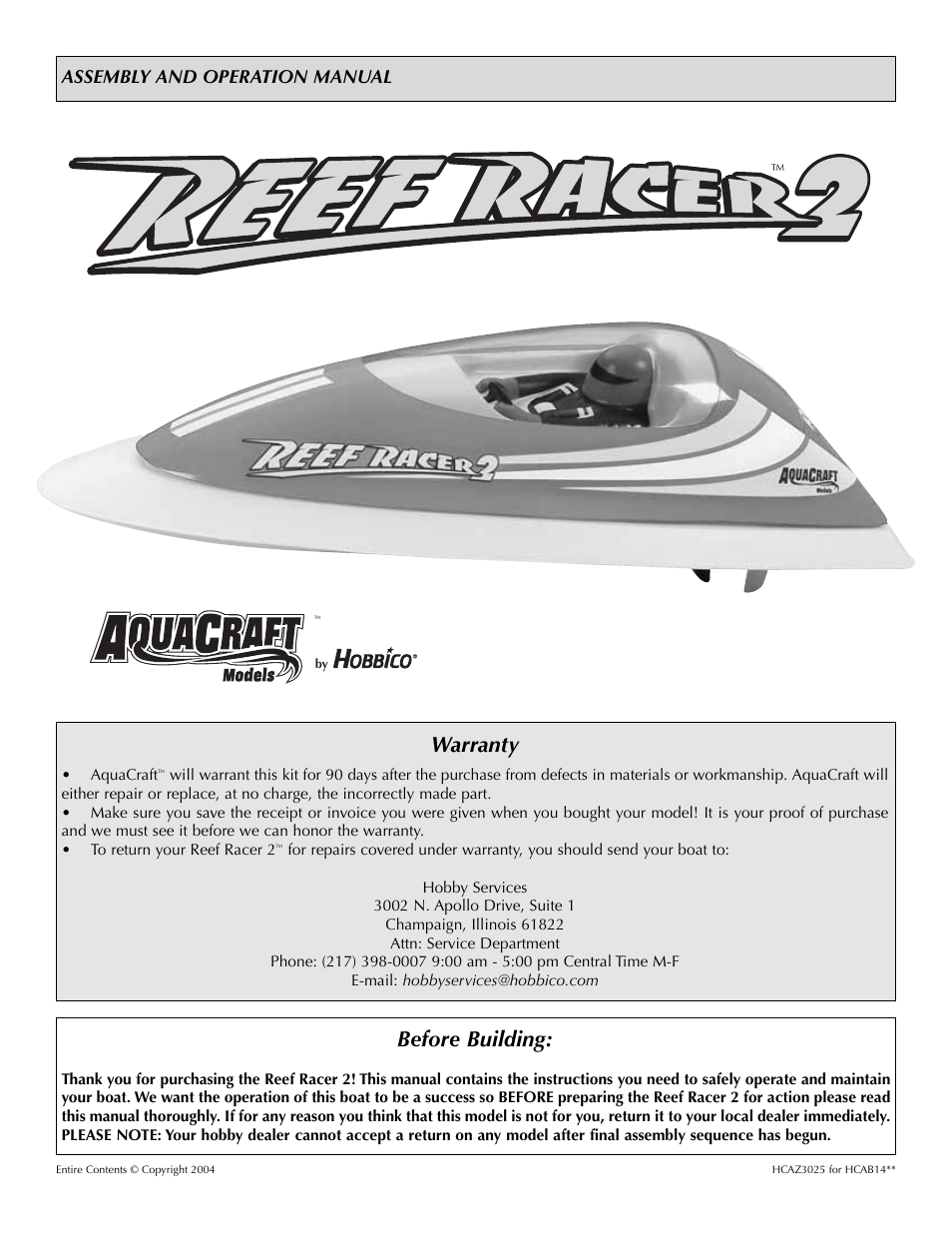 AquaCraft Reef Racer 2 User Manual | 8 pages