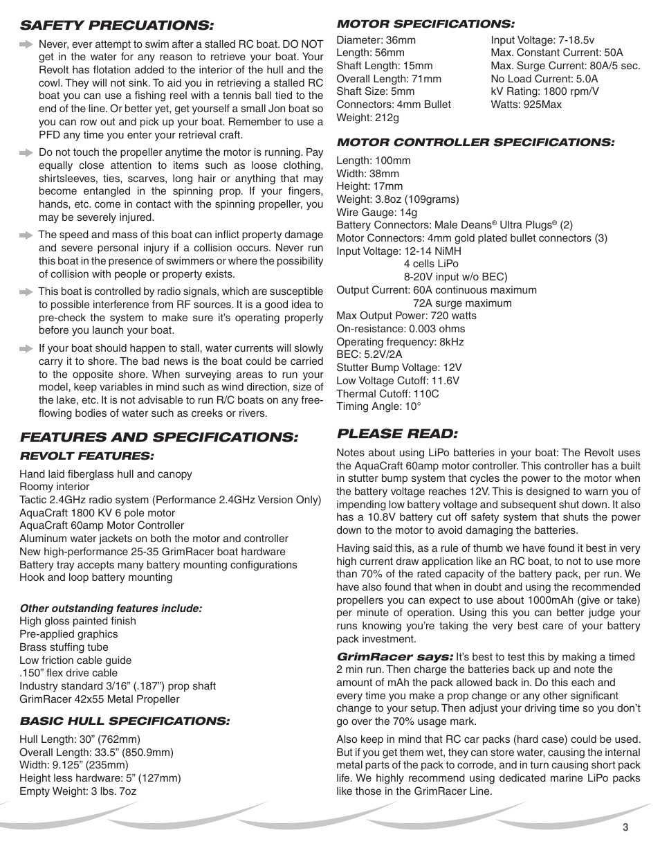 AquaCraft Revolt 30 User Manual | Page 3 / 12