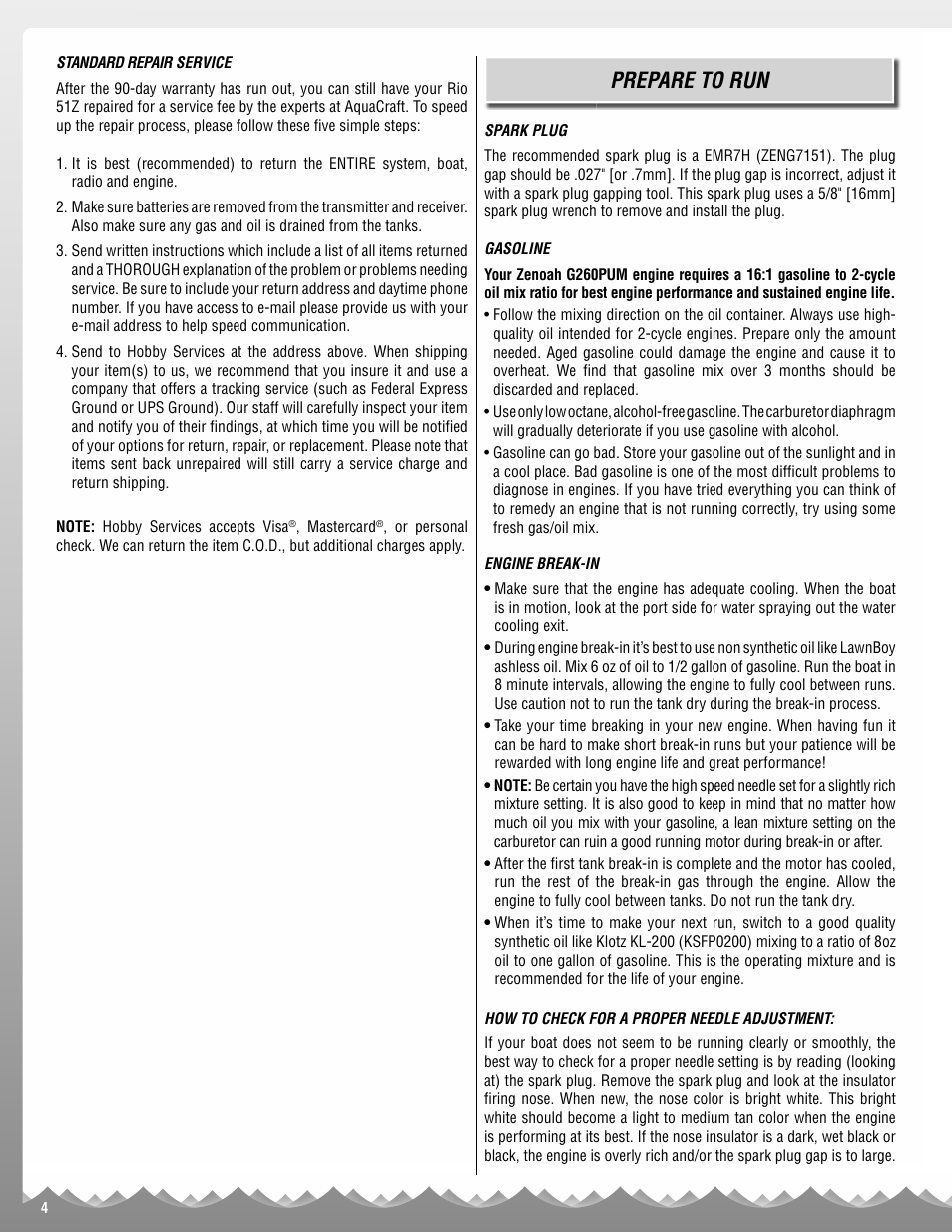 Prepare to run | AquaCraft Rio 51Z User Manual | Page 4 / 16