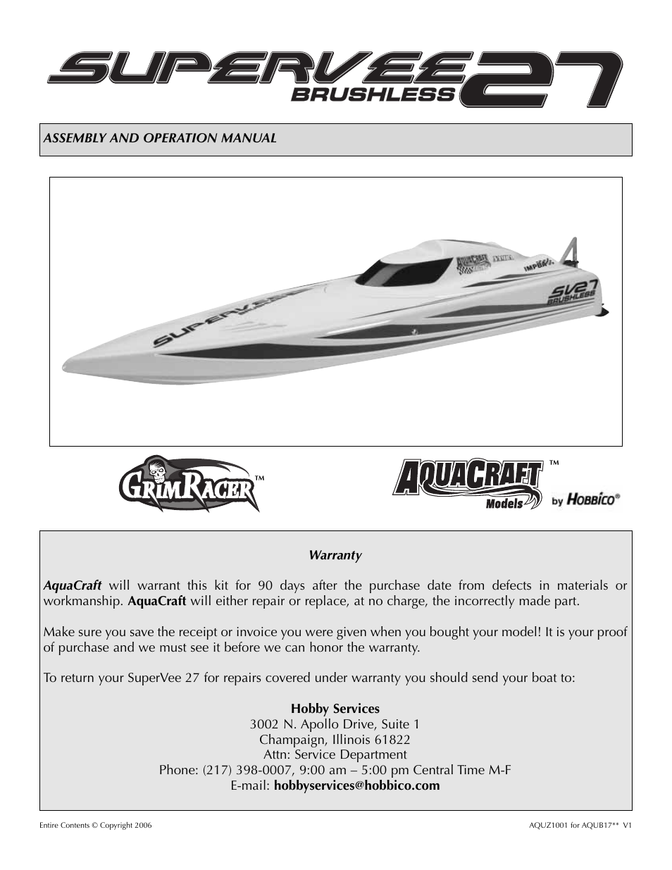 AquaCraft SuperVee 27 User Manual | 11 pages