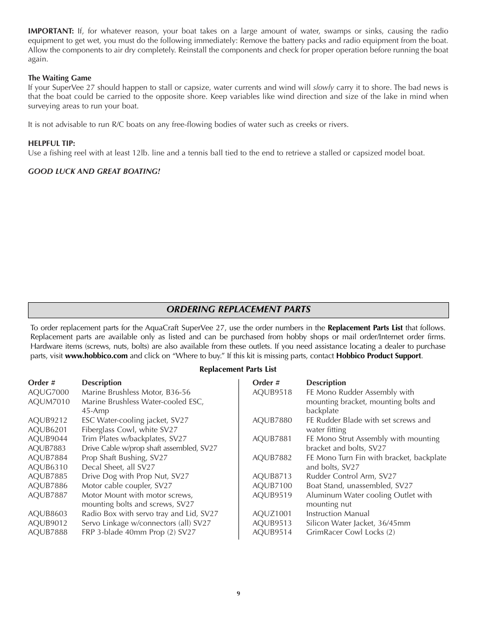 AquaCraft SuperVee 27 User Manual | Page 9 / 11