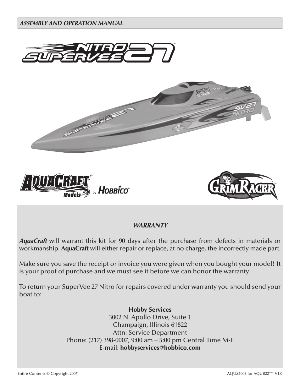 AquaCraft SuperVee 27 Nitro User Manual | 12 pages