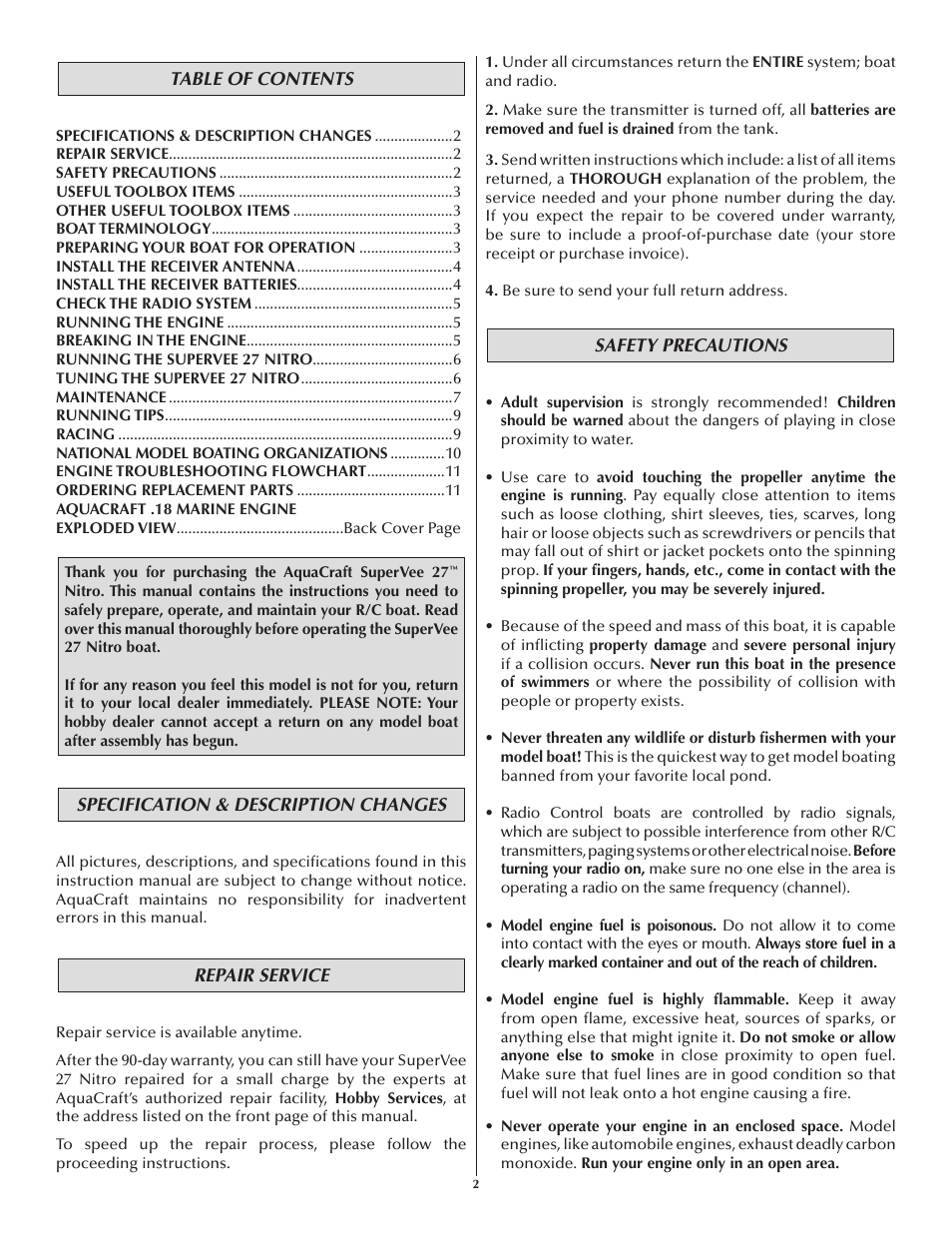 AquaCraft SuperVee 27 Nitro User Manual | Page 2 / 12