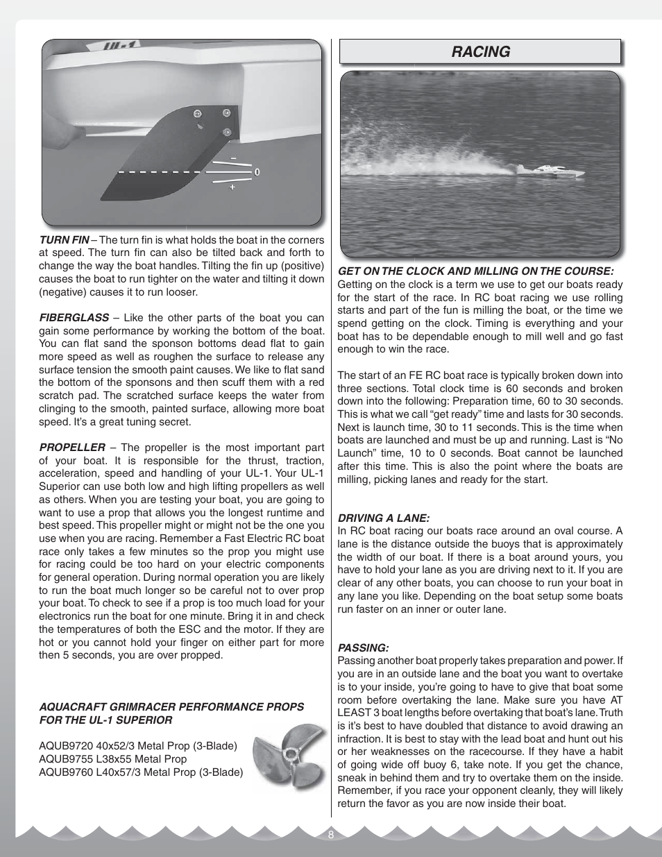 Racing | AquaCraft UL-1 Superior User Manual | Page 8 / 12