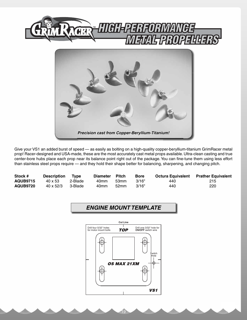 Engine mount template | AquaCraft VS1 User Manual | Page 19 / 20