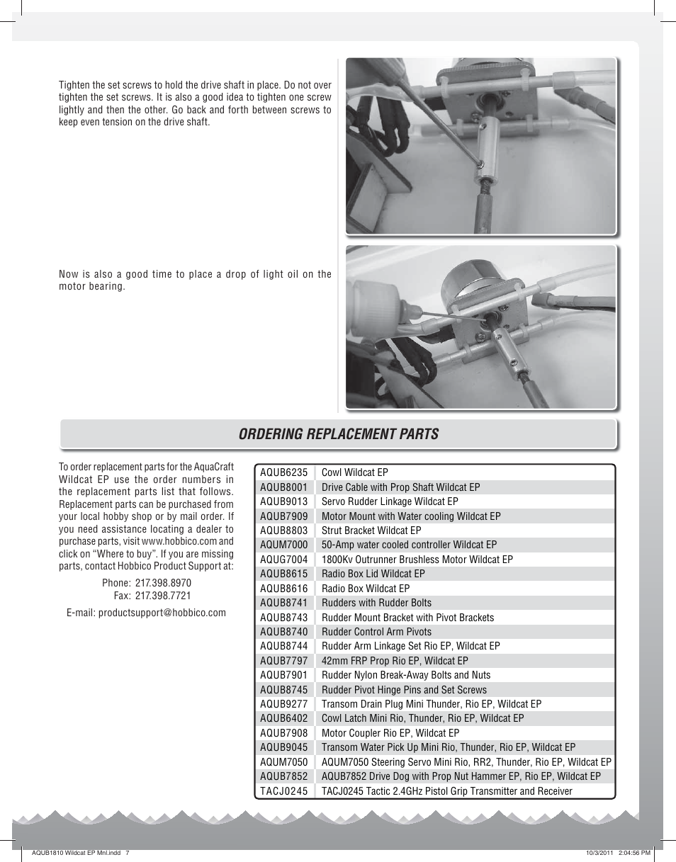 Ordering replacement parts | AquaCraft Wildcat User Manual | Page 7 / 8