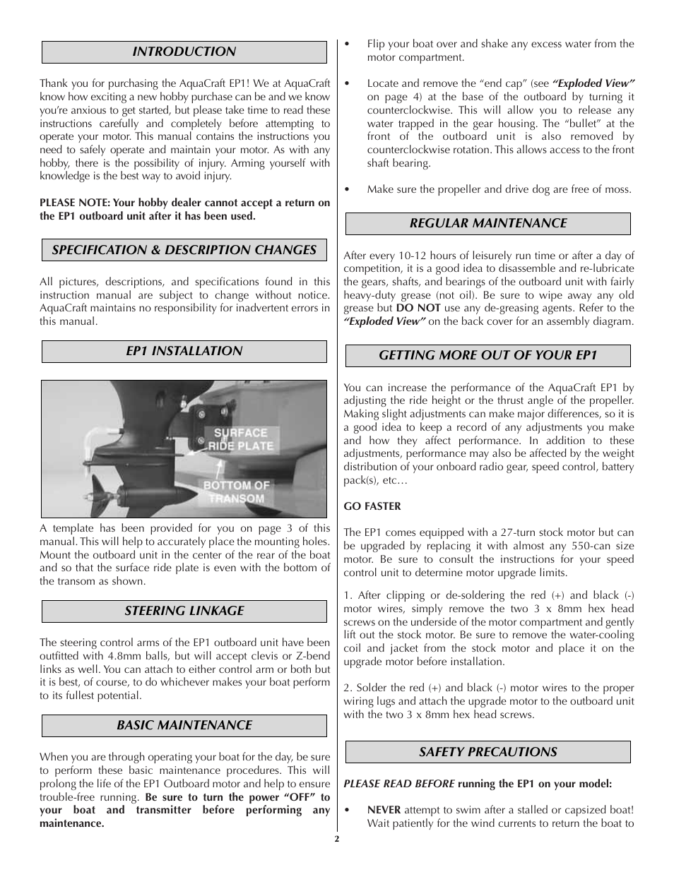 AquaCraft EP1 Electric Outboard Motor User Manual | Page 2 / 4