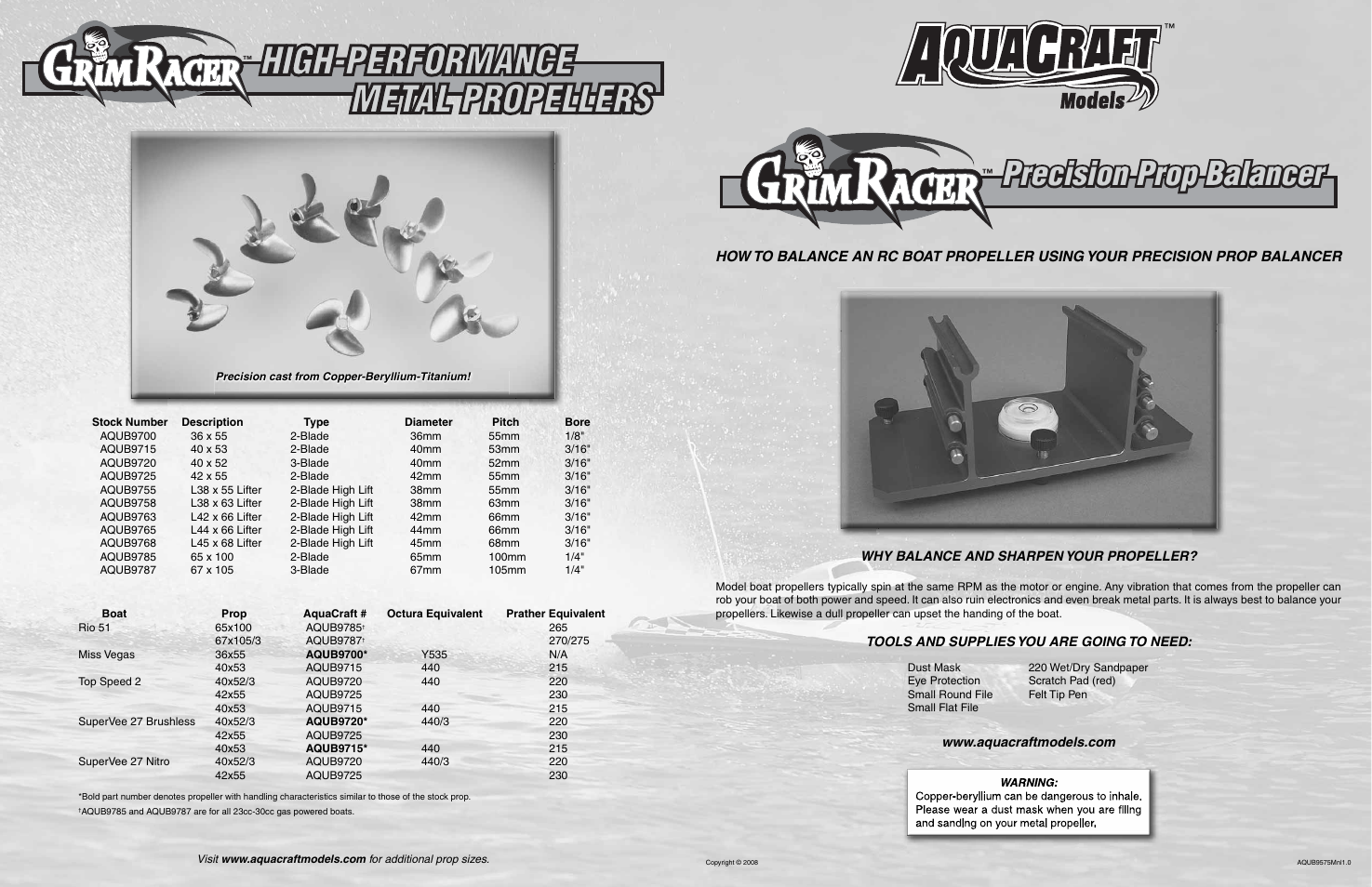 AquaCraft GrimRacer Precision Prop Balancer User Manual | 4 pages