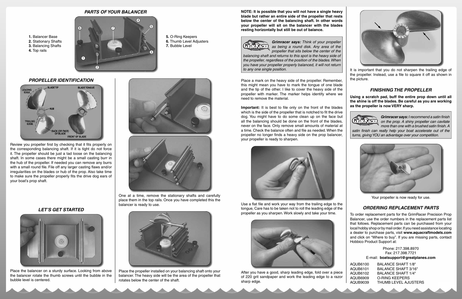 AquaCraft GrimRacer Precision Prop Balancer User Manual | Page 2 / 4