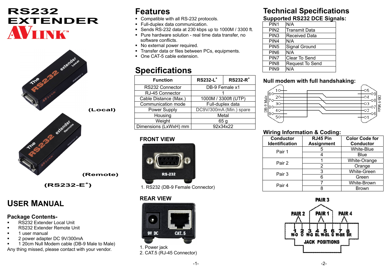 Avlink RS232-E+ User Manual | 2 pages