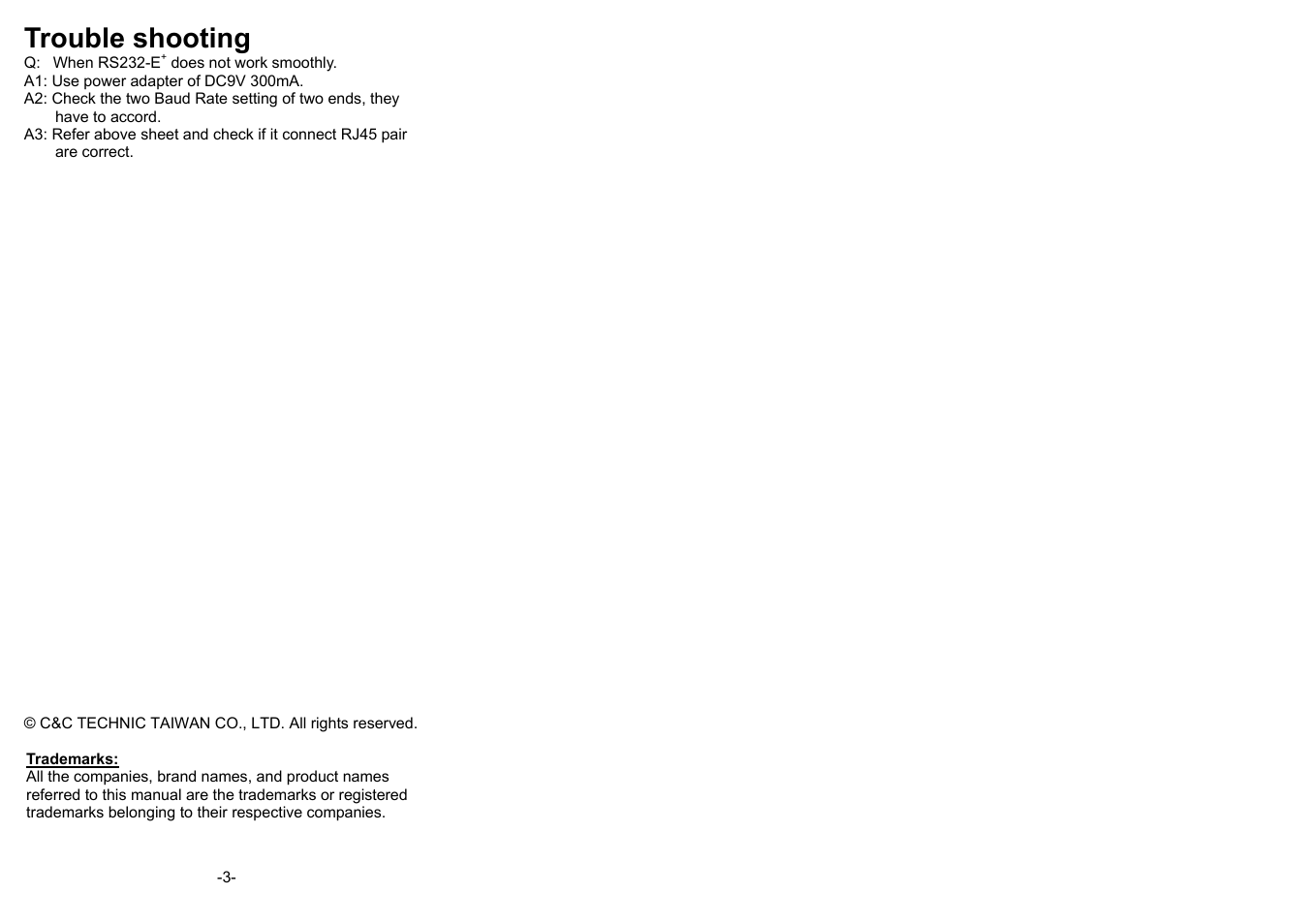 Trouble shooting | Avlink RS232-E+ User Manual | Page 2 / 2