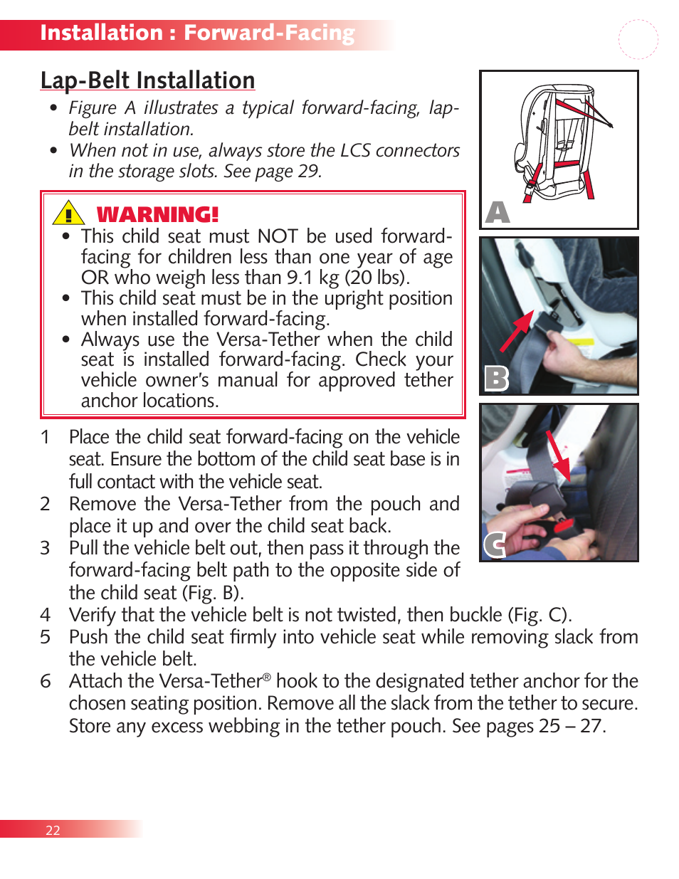 Cb a, Lap-belt installation | Britax Diplomat P321900 User Manual | Page 24 / 40