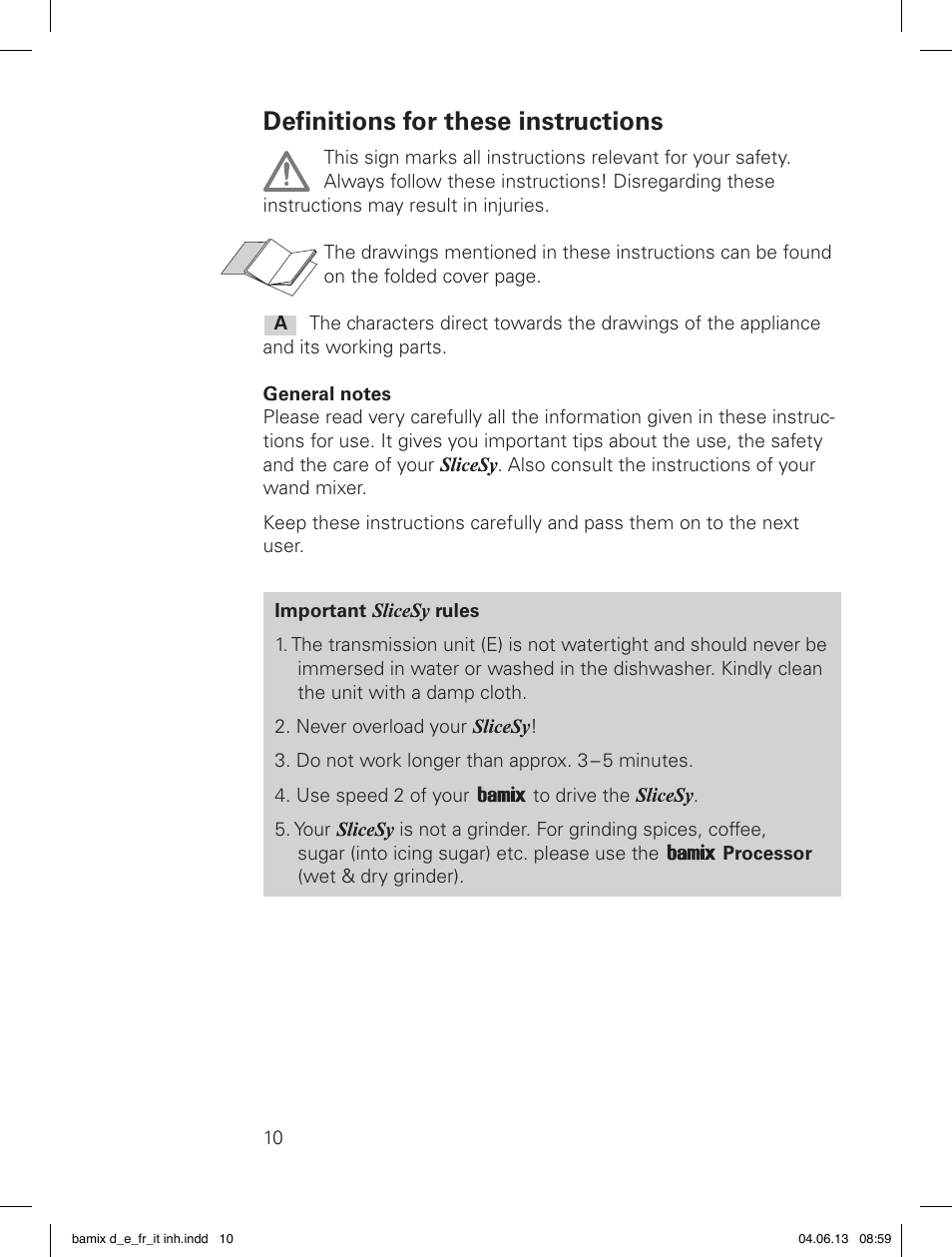 Definitions for these instructions | bamix SliceSy User Manual | Page 12 / 34