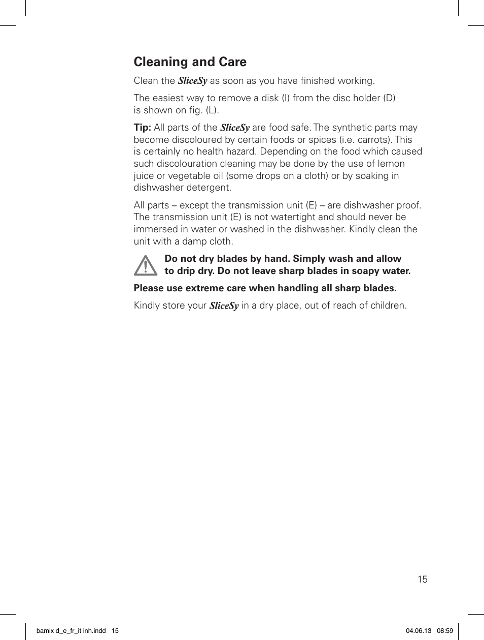 Cleaning and care | bamix SliceSy User Manual | Page 17 / 34