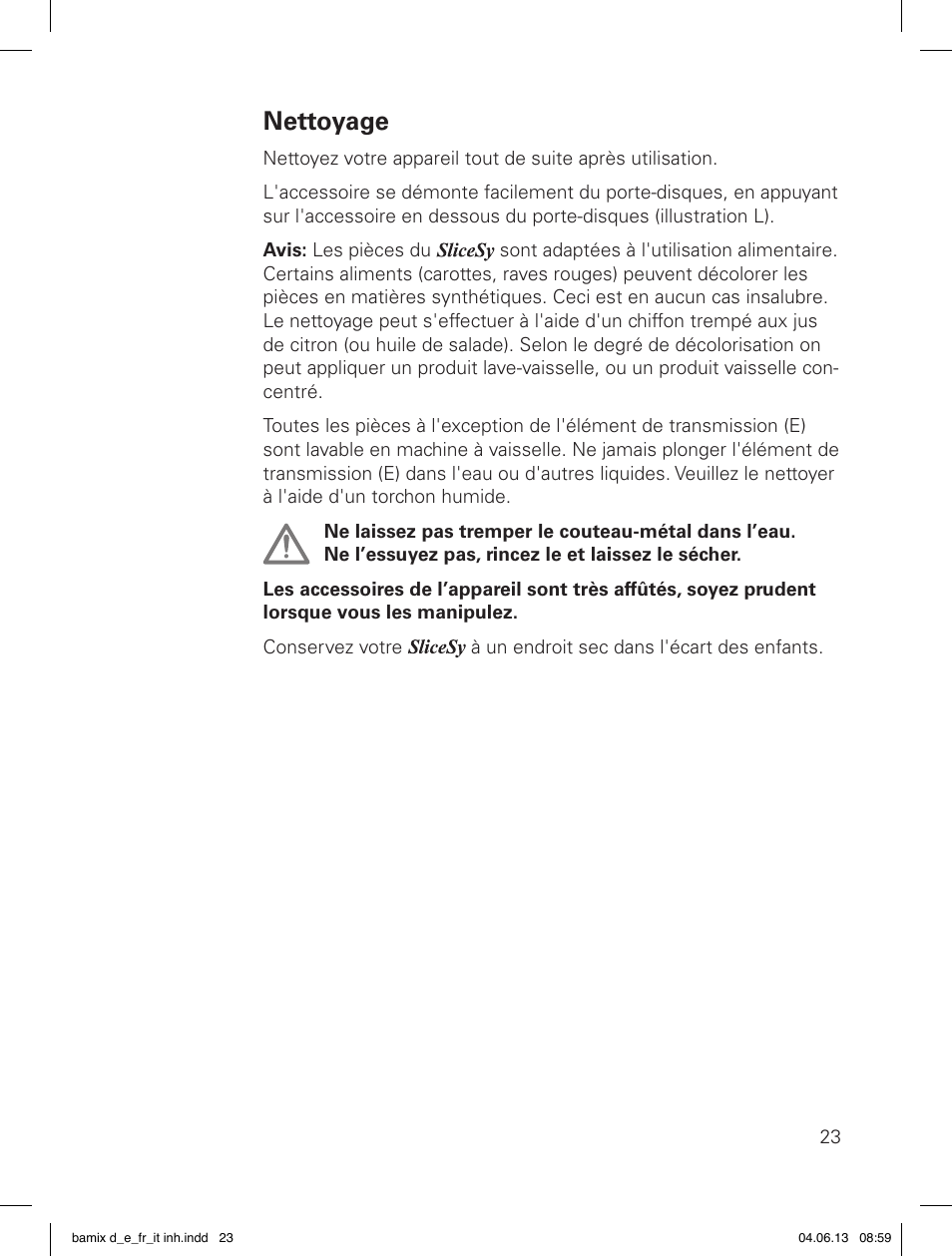 Nettoyage | bamix SliceSy User Manual | Page 25 / 34