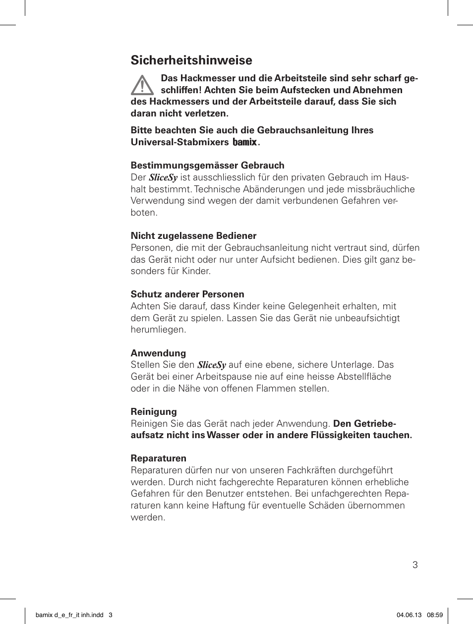 Sicherheitshinweise | bamix SliceSy User Manual | Page 5 / 34