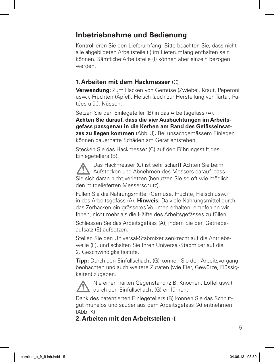 Inbetriebnahme und bedienung | bamix SliceSy User Manual | Page 7 / 34