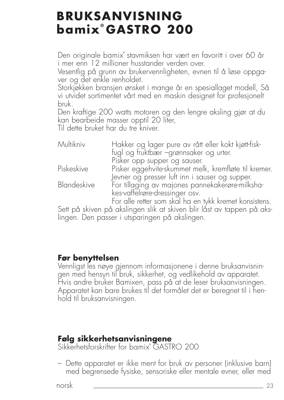 Bruksanvisning bamix, Gastro 200 | bamix Gastro 200 User Manual | Page 23 / 44