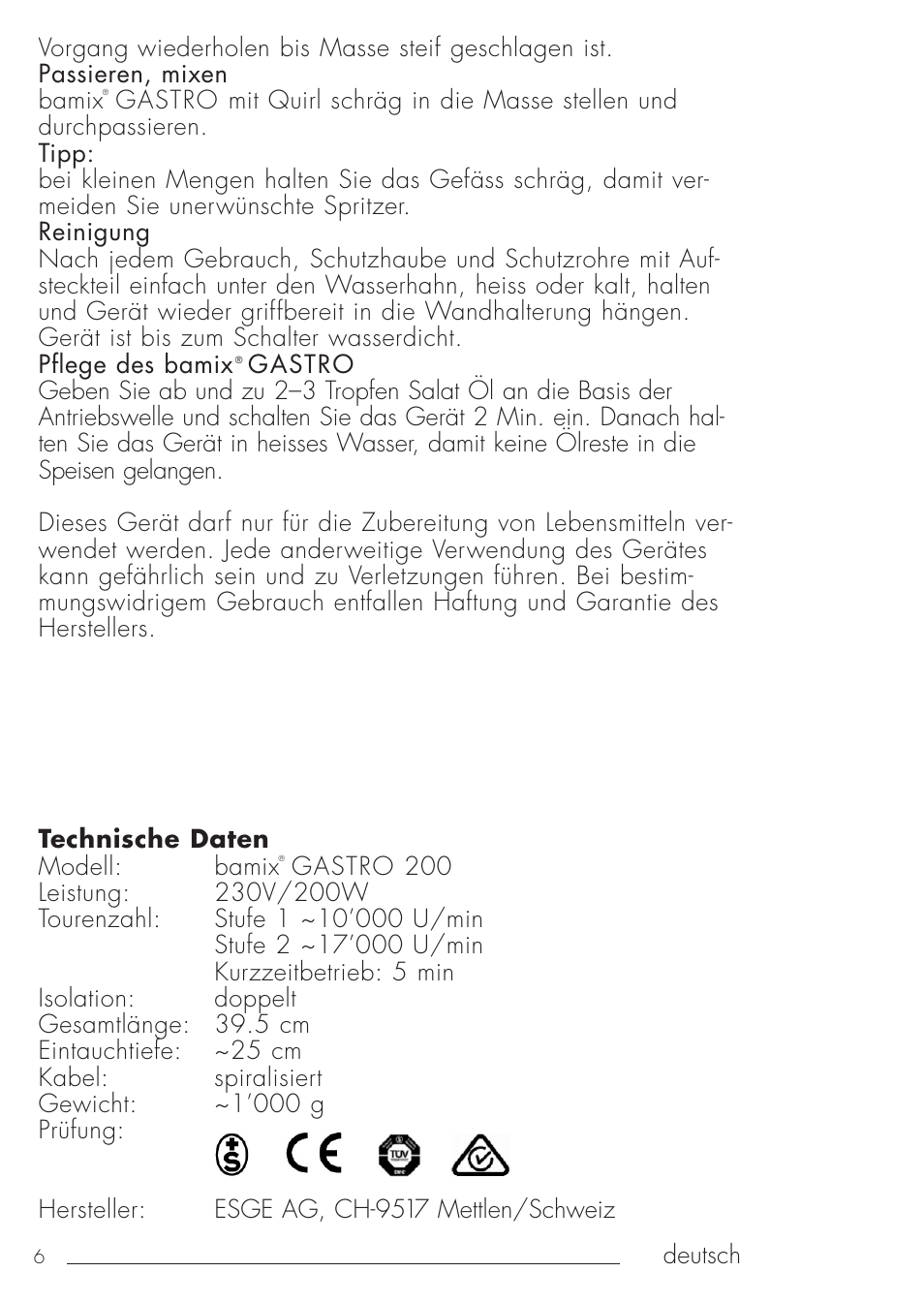 bamix Gastro 200 User Manual | Page 6 / 44