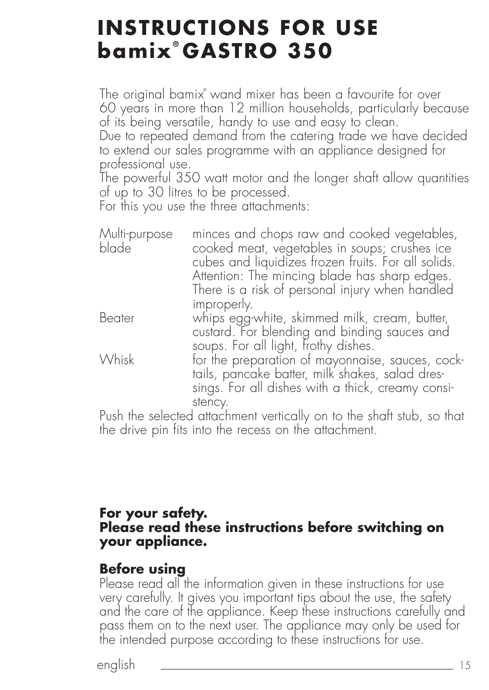 Instructions for use bamix, Gastro 350 | bamix Gastro 350 User Manual | Page 15 / 44