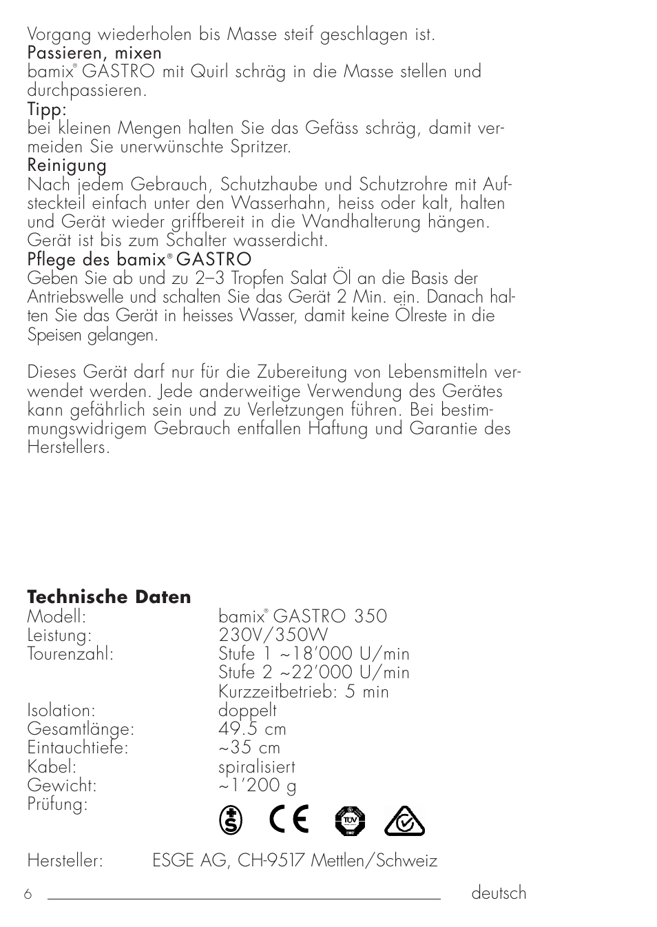 bamix Gastro 350 User Manual | Page 6 / 44