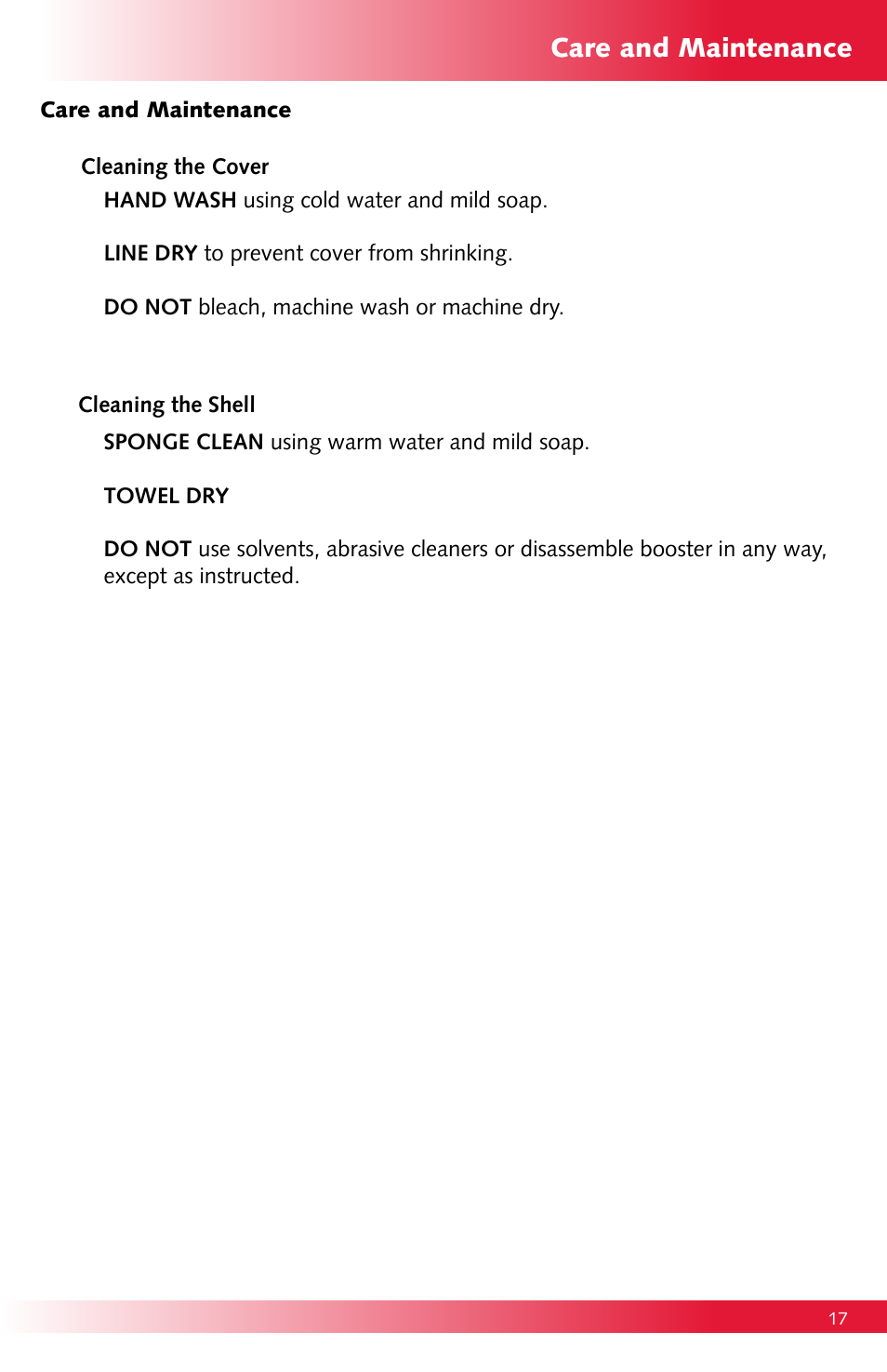 Care and maintenance | Britax Monarch User Manual | Page 17 / 20