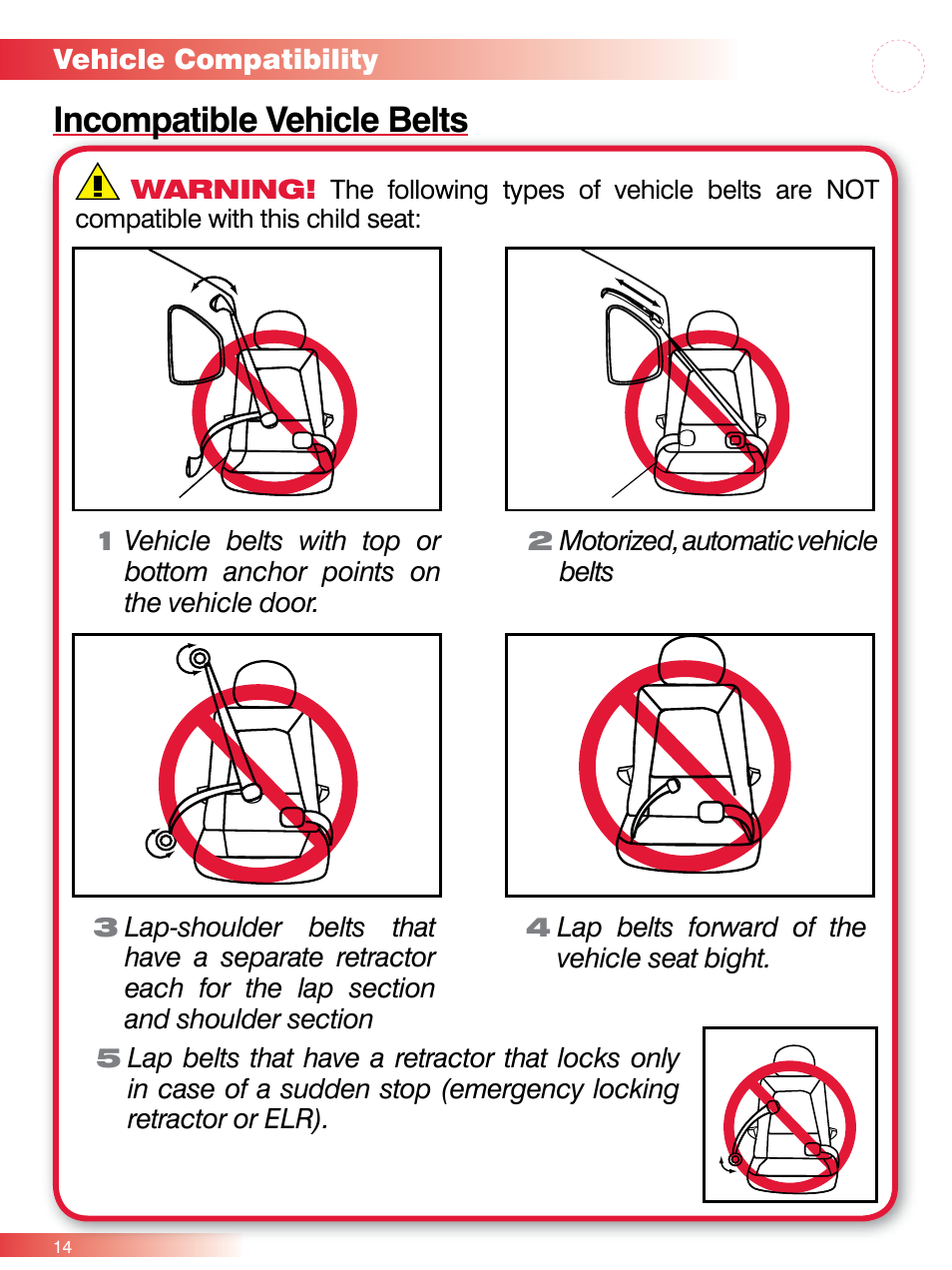 Incompatible vehicle belts | Britax ROUND ABOUT 50 User Manual | Page 16 / 48