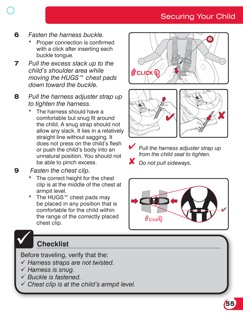 Checklist, Securing your child | Britax BOULEVARD 70 User Manual | Page 57 / 70