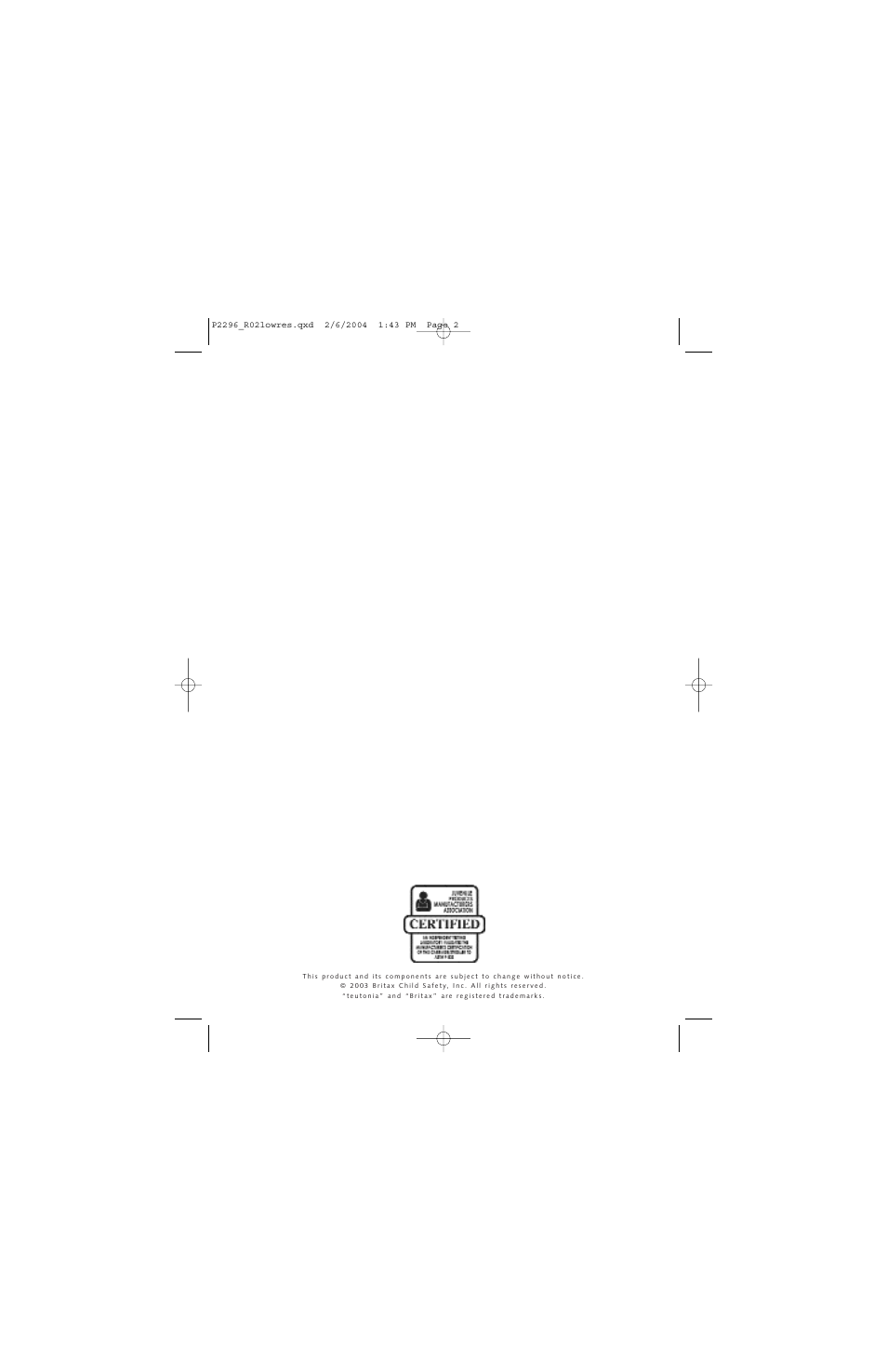 Britax Y2K 03.A User Manual | Page 2 / 14