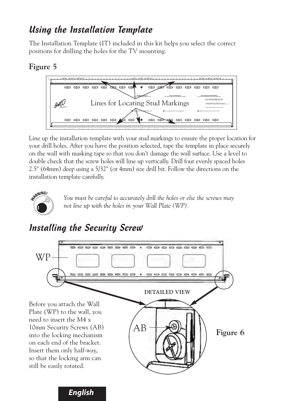 Installing the security screw, Using the installation template | Bell'O 8325 User Manual | Page 11 / 20