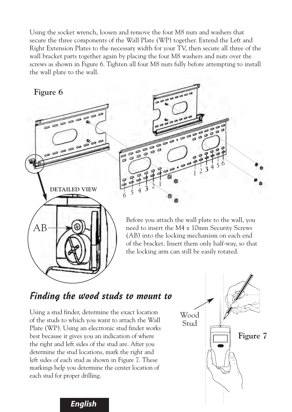 Finding the wood studs to mount to, English figure 6, Figure 7 | Bell'O 8335 User Manual | Page 12 / 23