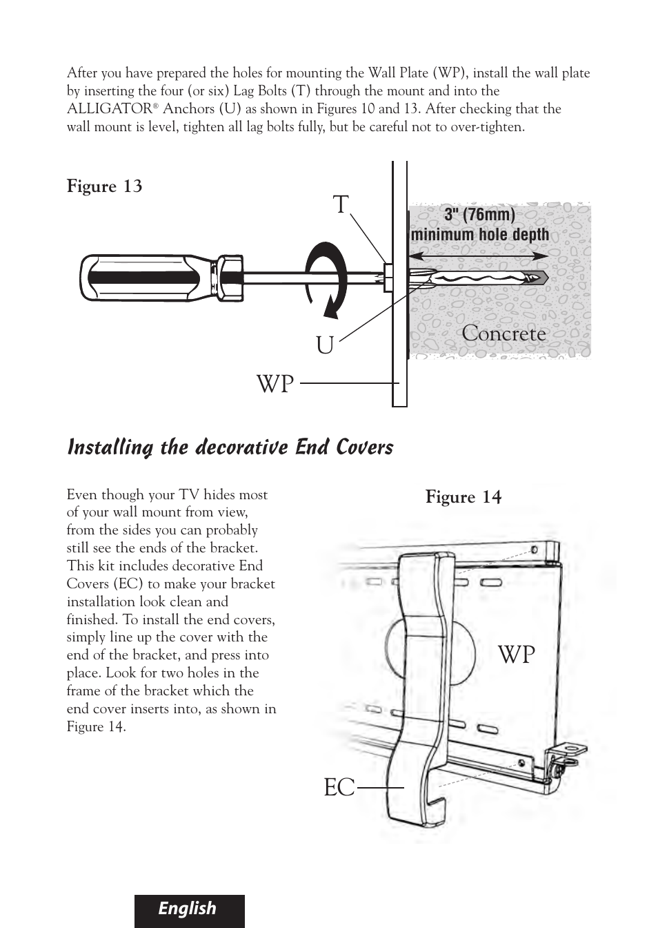 Wp u t, Wp ec, Concrete | Installing the decorative end covers | Bell'O 8335 User Manual | Page 17 / 23