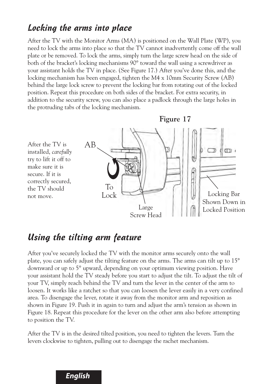 Locking the arms into place, Using the tilting arm feature, English | Bell'O 8335 User Manual | Page 20 / 23