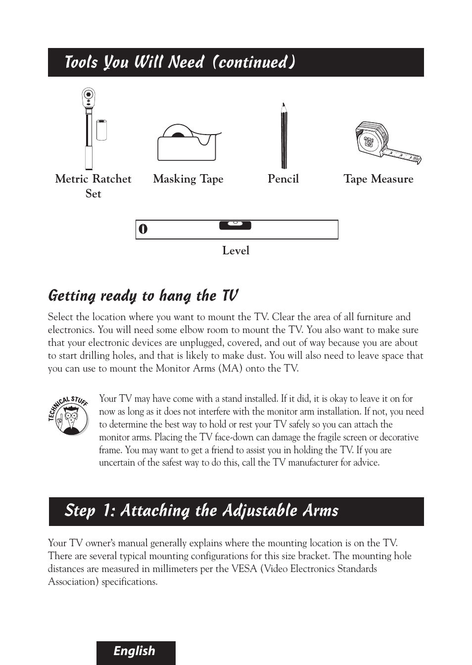 Getting ready to hang the tv | Bell'O 8335 User Manual | Page 7 / 23