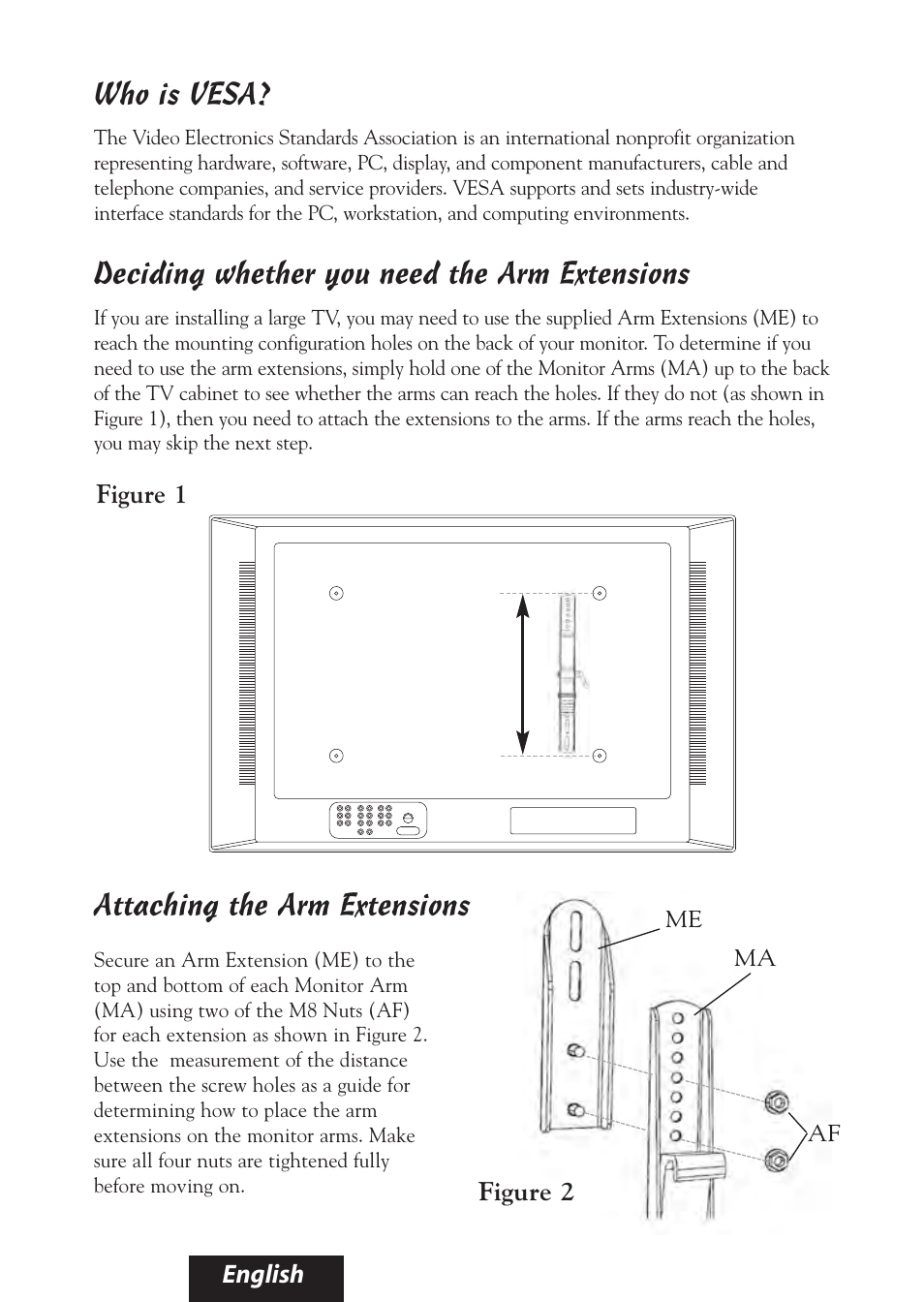 Who is vesa, Deciding whether you need the arm extensions, Attaching the arm extensions | Bell'O 8335 User Manual | Page 8 / 23