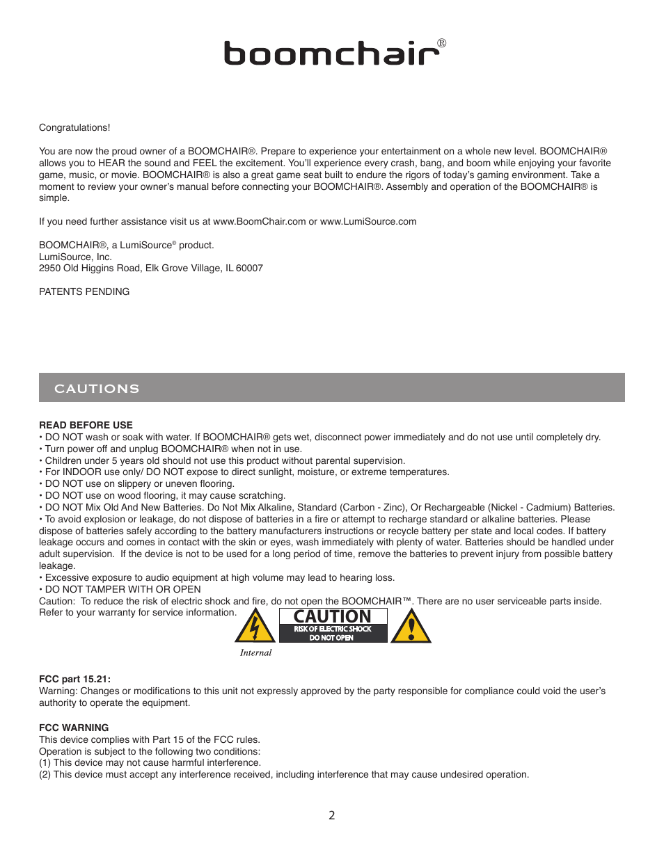 Caution, Cautions | BoomChair Admiral User Manual | Page 2 / 6