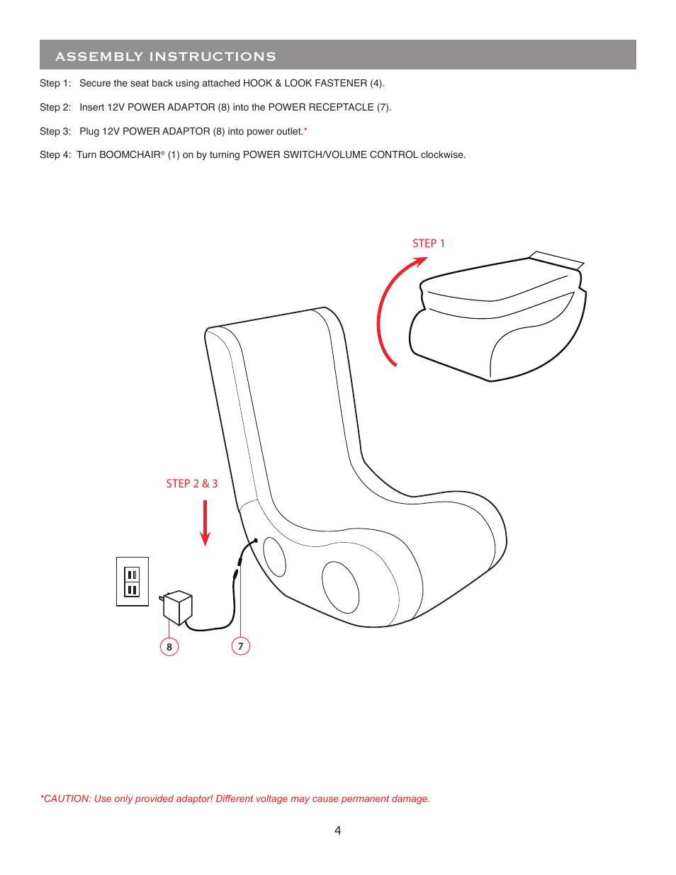 Assembly instructions | BoomChair AMP2 User Manual | Page 4 / 8
